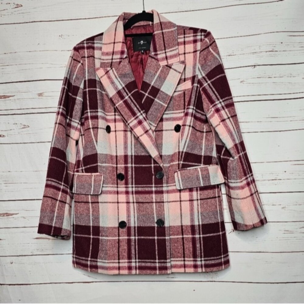 7 for all Mankind Plaid Double Breasted Pea Coat